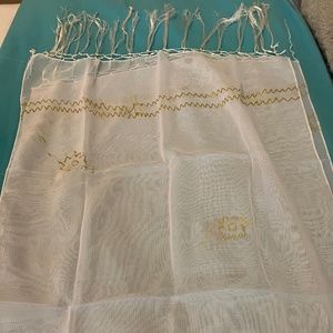 Thai White Shawl Scarf with Golden Pattern